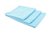 The Rag Company (3-Pack) 16 in. x 16 in. Blue Waffle-Weave 370gsm Microfiber Detailing, Window/Glass and Drying Towels - LINT-Free, Streak-Free