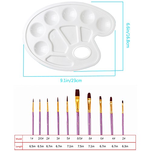 Geboor 4pcs Paint Tray Palette with Ten-Well Thumb Hole and 10pcs Watercolor Paint Brush Pen Set Perfect for Painting Canvas, Ceramic, Clay, Wood, Models