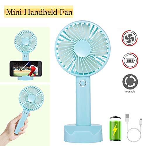 Battery Handheld Fan, Portable Battery Operated Fan : Rechargeable & Adjustable 3 Speeds Mini Personal Electric USB Fan with Desk Stand for Home/Office/Travel/Outdoor (Blue) - Thumbnail 7