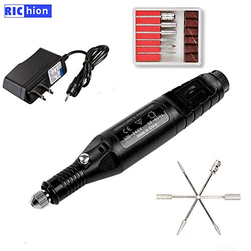 Richion Mini Electric Nail Drill Manicure Portable Pen Type Electric Grinding Machine Toe Nail File Tool Grinder Nail Polish Removers (Black)