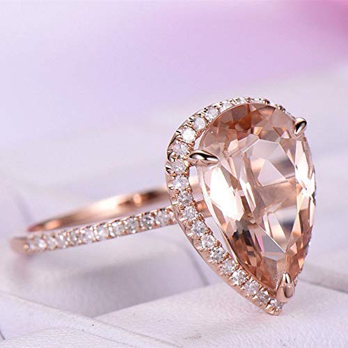 image for Yuren Gorgeous Wedding Rings for Women Rose Gold Filled Pear Cut Cryst