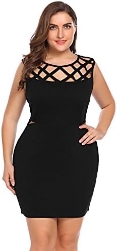 Involand Women Plus Size Sexy Cut Out Cocktail Party Mini Bodycon Dress,20 Plus,Black