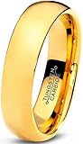 Tungsten Wedding Band Ring 5mm for Men Women Comfort Fit 18K Yellow Gold Plated Domed Polished Lifetime Guarantee