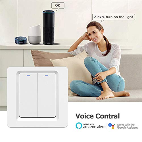 MOES Interruptor Inteligente inalambrico Luz WiFi interruptor pared Compatible con Alexa y Google Home trabajo con apps Smart Life y Tuya Neutral Requerido