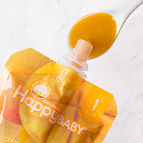 Happy Baby Organics Clearly Crafted Stage 1 Baby Food Mangos, Resealable Baby Food Pouches, Fruit & Veggie Puree, Organic Non-GMO Gluten Free Kosher, 3.5 Ounce Pouch (Pack of 16)