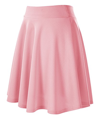 Urban CoCo Women's Basic Versatile Stretchy Flared Casual Mini Skater Skirt (Small, Pink-Long) - //medicalbooks.filipinodoctors.org