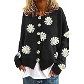 utcoco Women's Oversized Cropped Cardigan Sweaters Vintage Artistic Floral Print Cable Knit Sweater Outwear