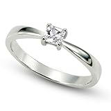 Sterling Silver Cubic Zirconia Solitaire 0.1 Carat tw Princess Cut CZ Engagement Ring