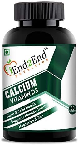 End2End Nutrition Calcium Bone Health Formula with 1000mg Calcium,800 IU Vitamin D3 600mg Magnesium & Zinc 15mg Per Serving For Bone Health of Men &Women- 60 Tablets