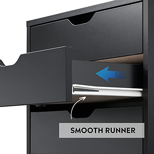 DEVAISE 5Drawer Chest, Wood Storage Dresser with Wheels, Black