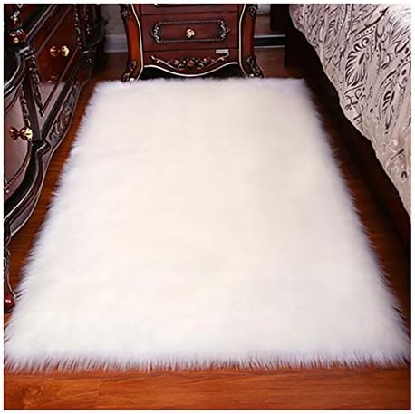 Fuzzy White Faux Fur Rug Sheepskin Fluffy Area Carpet Shaggy Floor Mat Luxury Bedside Carpet for Bedroom Living Room(White,2x3ft )