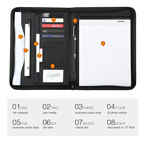 Leathario File Folder Padfolio Writing Pad Business Presentation Folder Portfolio (BLACK-A42)