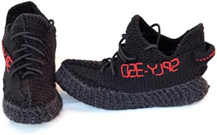 Crochet Black Yeezy Athletic Yeezy Boost 350 V2 Pirate Black Home Slippers, Black Knitting Yeezy Air 350 Boost Sport Shoes, For Men And Woman Knitted White Yeezy Boost Sply 350