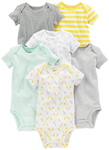 Simple Joys by Carter’s Baby 6-Pack Short-Sleeve Bodysuit, Yellow/Grey, 12 Months