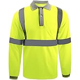 ZUJA High Visibility Safety Long Sleeve T-Shirt Reflective Stripes Safety Hi-vis Yellow Shirt Bright Construction Workwear for Men and Women, Medium