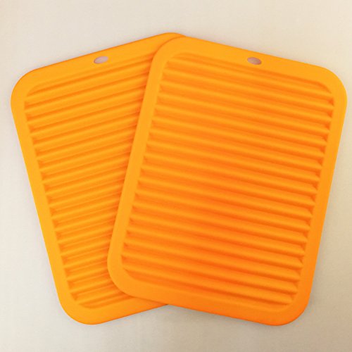 Silicone Trivets Mat Set of 2 Smithcraft 9"X12" Big Multi-purpose Drying Trivet Mat, Pot Holder, Waterproof, Non Slip, Flexible, Durable, Dishwasher Safe Orange