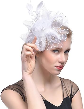 YCABJ Vintage Feather Flower Fascinator Hats Hair Clip Bridal Headpiece