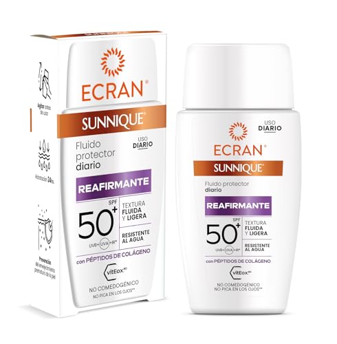 SUNNIQUE – Fluido Protector Facial Diario Reafirmante con Colágeno Factor SPF50+ Protección Solar y Acción Antiedad - Refuerza la Elasticidad y Nutre la Piel - Resistente al Agua - 40 ml