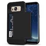 Galaxy S8 Plus Case, Anuck Slide Cover Galaxy S8 Plus Wallet Case [Card Pocket][Hard Shell] Shockproof Armor Rubber Bumper Case With Slidable Card Slot Holder for Samsung Galaxy S8 Plus - Black