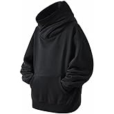 crazynekos Hoodies for Men Cowl Neck Sweatshirts Casual Long Sleeve Pullover Fall Winter Warm Loose Fit Solid Tops