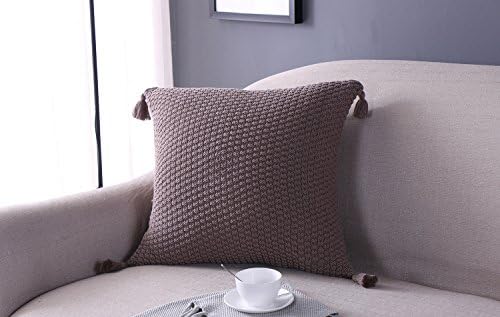 Unimall Cushion Cover 45x45cm Cotton Knitted Decorative PillowCase Knitting Patterns Square Throw Pillow Cushion Covers 18"x18" (Coffee)