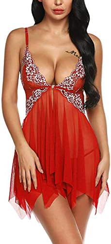 Ainsi Benova Womens Sleepwear Floral Lace Bralette Babydoll Nightwear Set Mesh Sling Nightdress Open Front Style