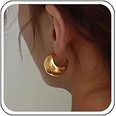 TseanYi Chunky Gold Hoop Earrings Thick Lightweight Waterdrop Earrings Vintage C Shape Hoop Earrings Exaggerated Teardrop Metal Stud Earrings Jewelry for Women and Girls