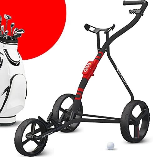 Golf Push Carts, 1 Step Folding 9lbs Lightweight, High-Tech Minimalistic Design (Red)