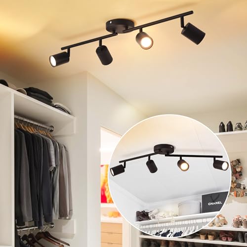 ANWIO Adjustable Black Metal Swivel Spotlight with 4 GU10 Bases – Modern Design for Ceiling Light in Bedrooms, Hallways and Living Rooms (Without Bulbs).