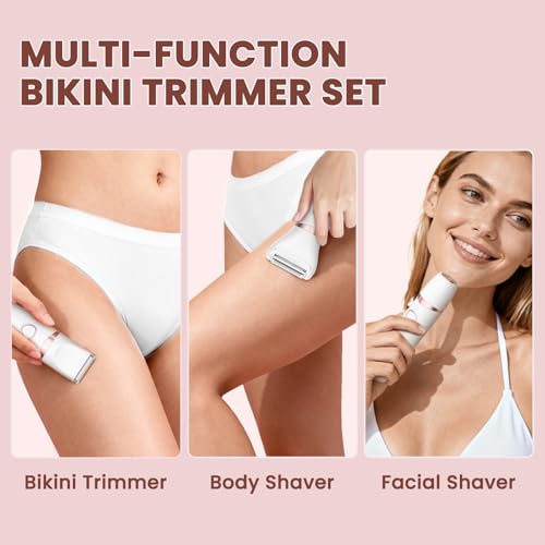 MAXGROOM Bikini Trimmer for Women, 3-in-1 Painless Electric Razor for Pubic Hair, Waterproof Cordless Lady Shaver with LED Light, Travel Pouch & Easy Cleaning