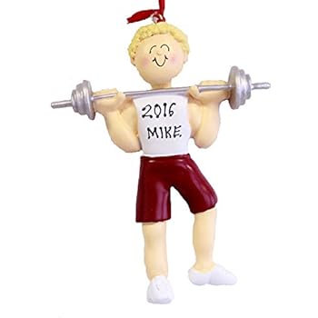 Personalized Weight Lifter Male Blonde Christmas Ornament 2019