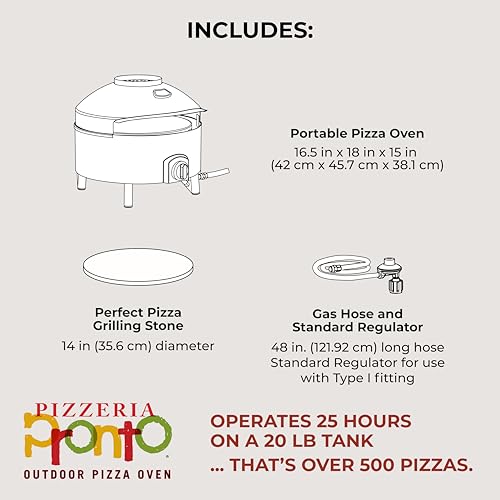 Pronto Outdoor Portable Pizza Oven - Pizzacraft - 14-Inch Cordierite Pizza Stone | Heats Up to 750°F, Cooks Pizza in 5 Minutes | Gas Propane Pizza Oven