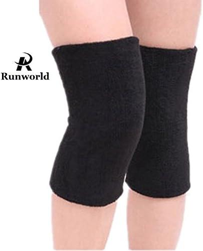 Runworld (1 Pair Cotton Non-Slip Soft Knee Pad Support Brace Protector Leg Sleeve Kneelet Thickening Extended Warm for Men & Women Outdoor Sports Running Dancing Gym Yoga Fitness