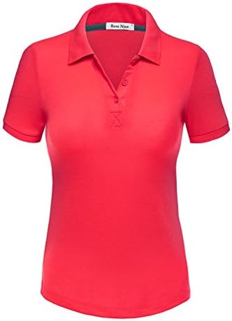 REVENINE Women's Short Sleeve 3 Button Slim Fit Junior Golf Polo Shirt Medium NeonPink
