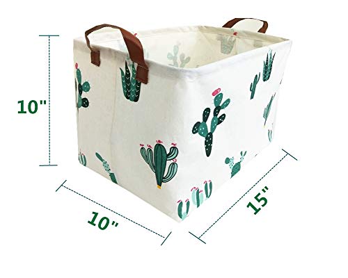 TIBAOLOVER Square Natural Linen & Cotton Fabric Storage Bin with Handles for organizing Kids Toy/Playroom Organization/Toy Bin/Closet/Shelf Baskets/Baby Hamper(Green and Red Cactus)