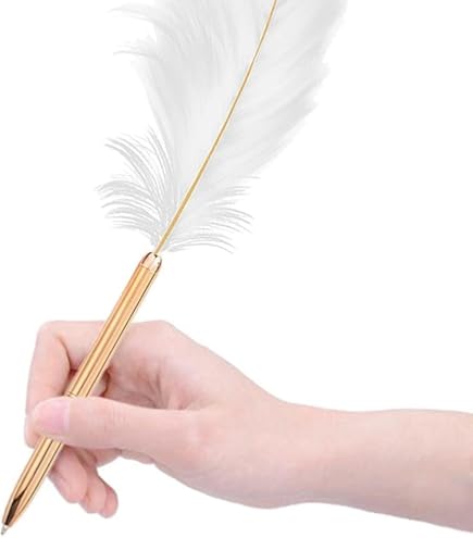 PATIKIL Feather Ballpoint Pens 12 Pack - Vintage Silver & Black Quill Pens 0.5mm For Writing