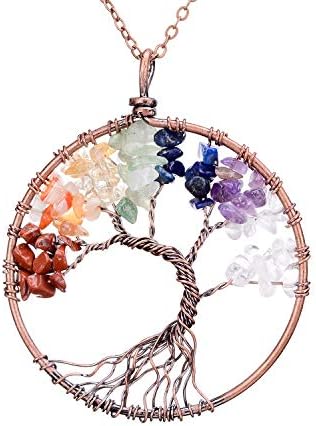 sedmart Tree of Life Pendant Amethyst Rose Crystal Necklace Gemstone Chakra Jewelry