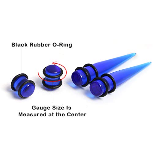 CrazyPiercing 36pcs Ear Gauges Kit Clear Acrylic Tapers and Plugs Double O-Rings 14G-00G Stretching Kit (Clear Blue)