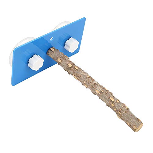 Bird Window and Shower Perc, Bird Bathwall Mounted Bird Perch, Portable Suction Cup Bird Perch,Parrot Wood Window and Shower Perch Stands Toys for Small Medium to Large Bird Parrot(fagara Wood)