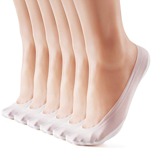 Photo 1 of WISVOOO 3-6 Pairs No Show Socks Women Nylon Ultra Low Cut Non-Slip Thin Liner Socks Invisible Hidden Socks for Flats