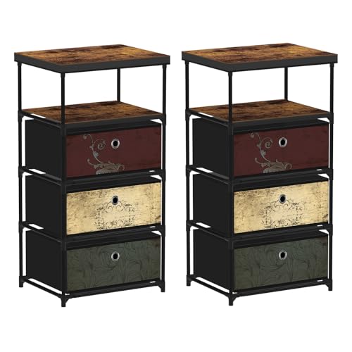 Photo 1 of VASICAR 2 Pack Nightstands with Shelves, Storage Drawer Units, Small Fabric Dresser with 3 Drawers, Beside Table Storge Shelf for Bedroom, Living Room, Entryway, Pattern