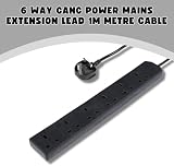 Invero 6 Way Power Mains Extension Lead 1M Cable UK 13A Black view 2