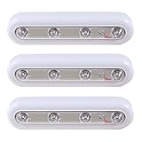 Touch light 4 LEDs DIY Stick-on Anywhere Tap Battery Operated Switch Push Night Light For Closets Cabinet KULED K04 (White 3pack)