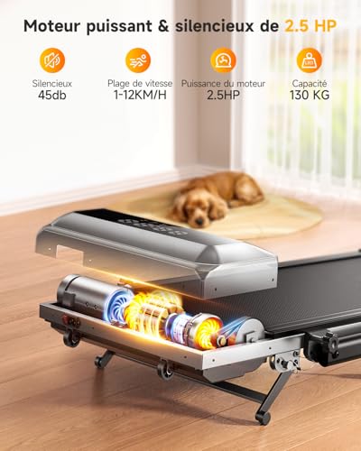 6 in 1 Treadmill, Slope 1%-6%-12%, Speed 12km/h, Telescopic Riser Height 115CM, Riser Angle 95°-105°, 2.5 HP, Compact and Portable,Family Friendly