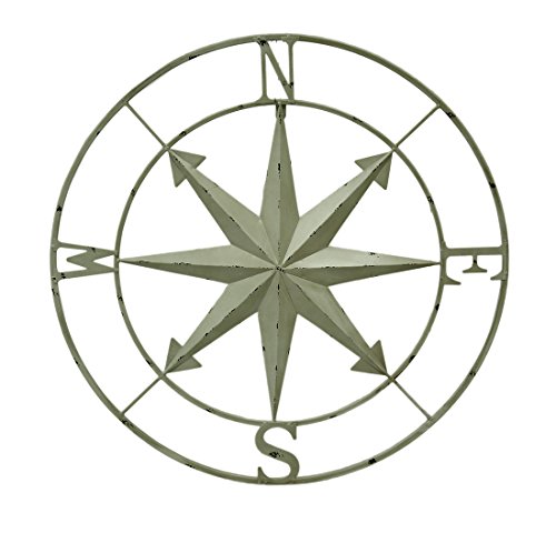 Metal Wall Sculptures Distressed Metal Indoor/Outdoor Compass Rose Wall Hanging 28 Inch - 28 X 28 X 0.5 Inches - Off-White - Style # 318-70140