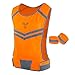 247 Viz Running Reflective Vest with Inside Pocket and 2 Bands, High Visibility Reflective Running Gear Safety Vest Straps for Men Women Kids for Night Running Walking Cycling Orange