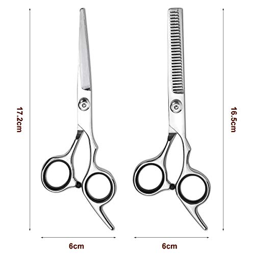 Hair Cutting Scissors Kit, Liaboe Professional 6Pcs Hairdressing Shears Set, with Hair Cutting Scissors, Thinning Shears, Hair Comb, Clips, Cleaning Cloth, Leather Bag, for Home/Salon (Sliver)