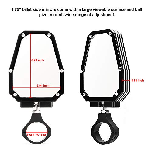 2PCS 1.75" UTV Side View Mirror Aluminium Alloy Rear View Mirror for Polairs RZR 1000 XP (Black)