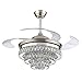 42 inch Fandelier Modern Crystal Ceiling Fans Invisible Blades LED Chandelier Ceiling Fan Retractable Blades for Indoor Fandelier Remote Control (42inches, Brushed Nickel)
