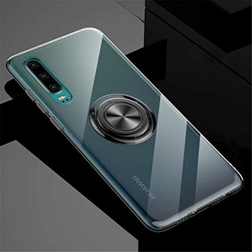 for Huawei Cases & Covers with Alloy Ring Holder, Ultra-Thin TPU Protective Case for Huawei P30 (Color: : Black)
